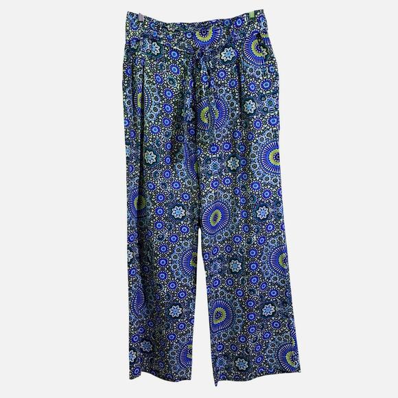 BANANA REPUBLIC Pants 10 Boho‎ Wide Leg Waist Tie Belt Geometric Pattern Pockets - Picture 2 of 14